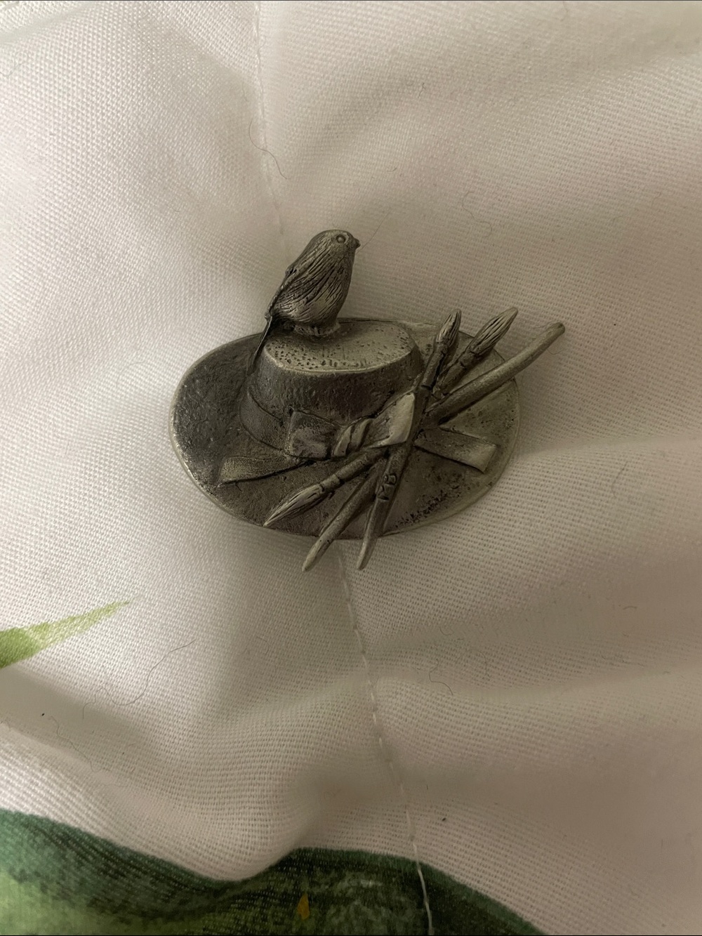 Vintage Silver-Tone Bird & Hat Brooch - Silver